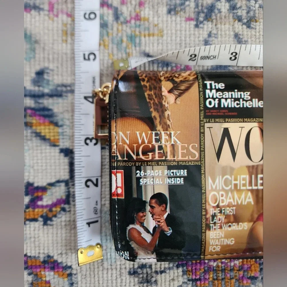 Barack & Michelle Obama Magazine Cover Wallet Glossy Zip Clutch Fashion Wallet